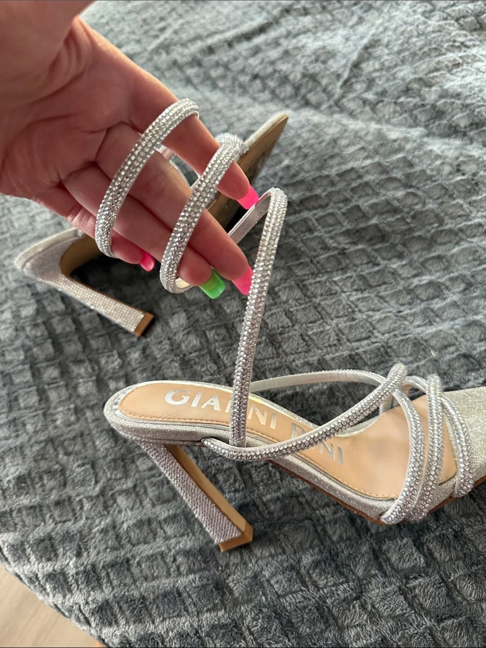 Gianni Bini Silver Spiral Strap Stiletto Heels